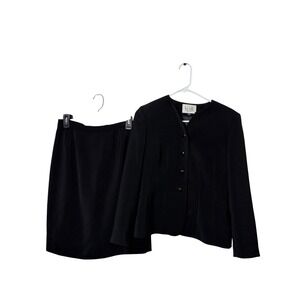 Le Suit Petite Black Skirt Suit Set Collarless Blazer Pencil Skirt Size 6P